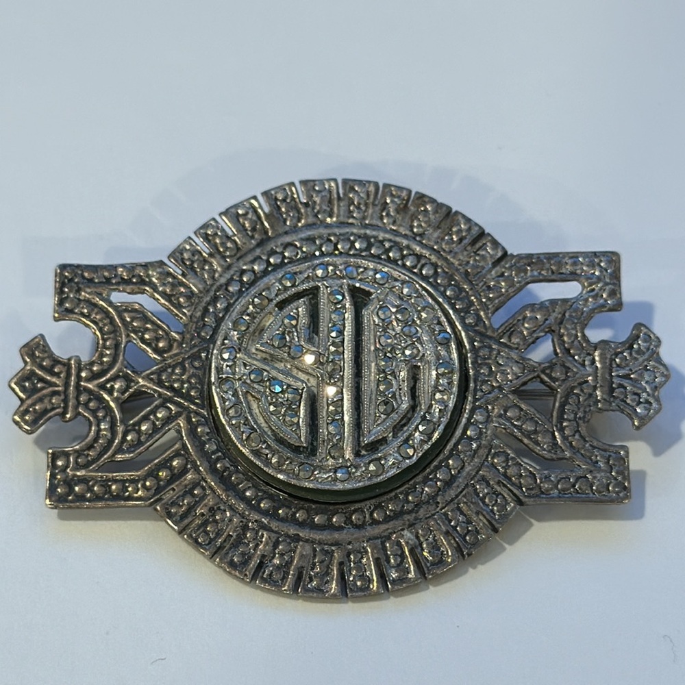 Vintage Roseart Sterling Silver Art Deco Marcasite Brooch